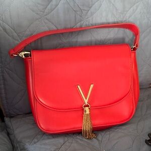 Elegant Red Shoulder Bag with Gold Tassel